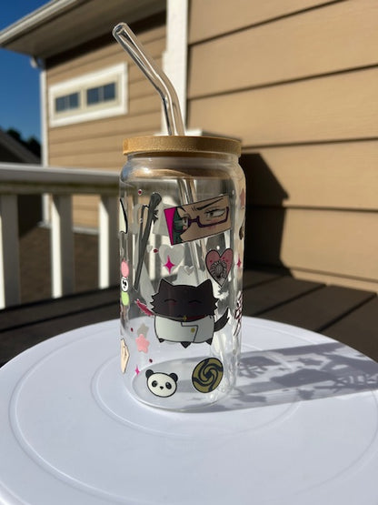 Anime Cat Iced Coffee Tumbelr with Lid and Straw