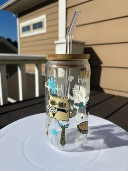 Anime Cat Iced Coffee Tumbelr with Lid and Straw