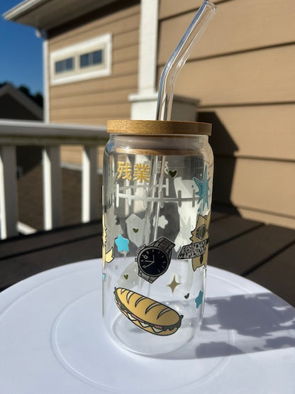 Anime Cat Iced Coffee Tumbelr with Lid and Straw